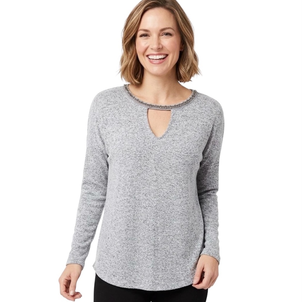 🇺🇸Jennifer Lopez Grey Heather Swing Top with Rhinestones Size Small